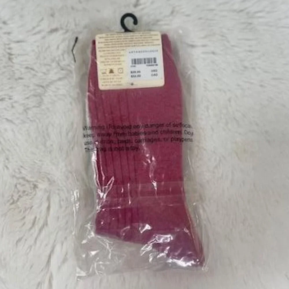 By Anthropologie Ribbed Lurex Trouser Socks, Set of 2 in White/Pink – NWT